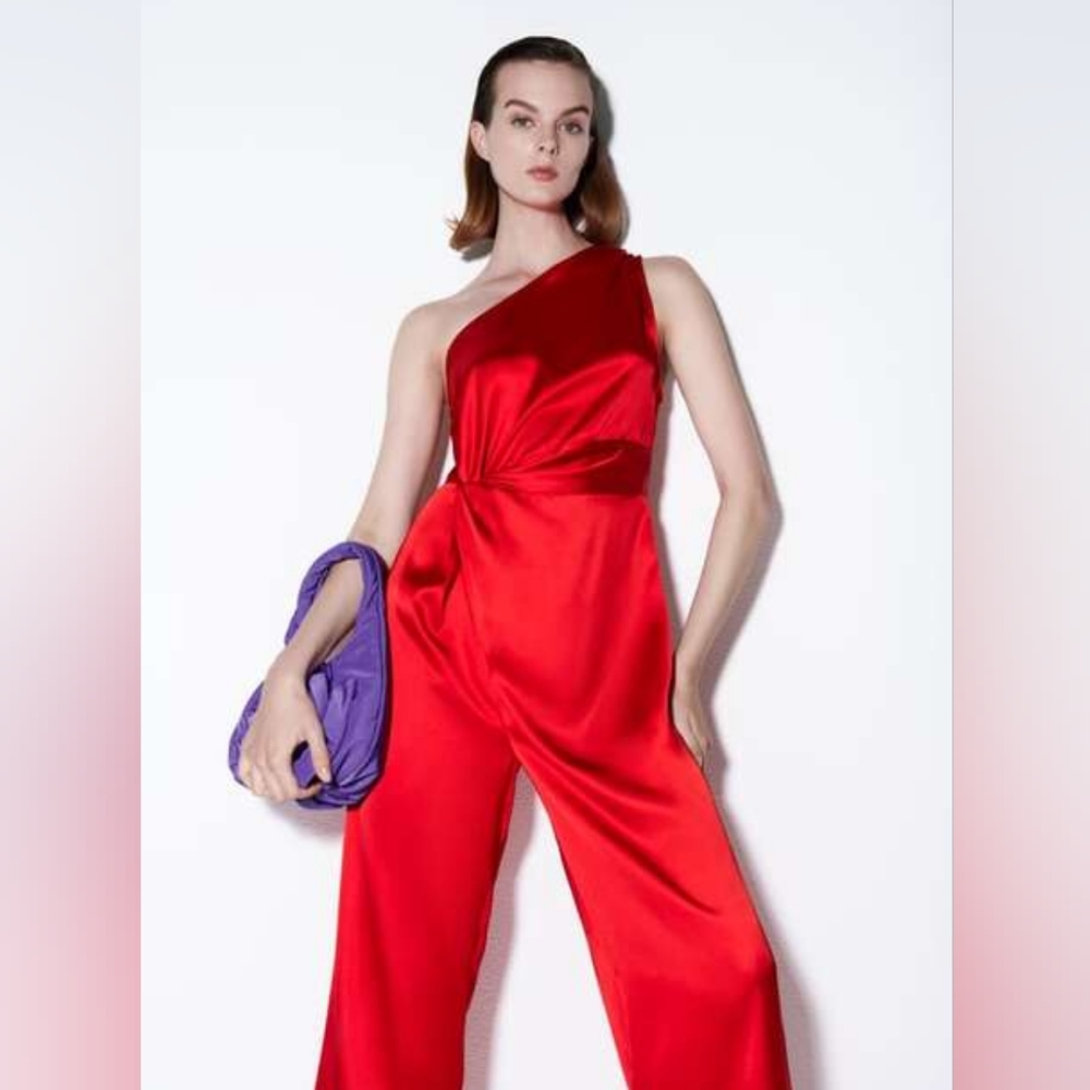 Zara Red One-Shoulder Jumpsuit